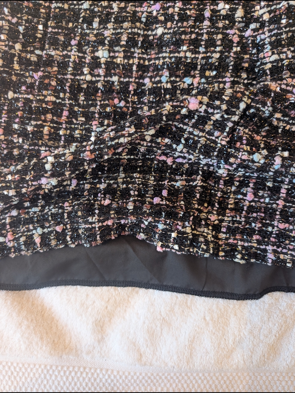 Sleeveless Black Tweed Shift Dress with Pastel Accents - Picture 3 of 5